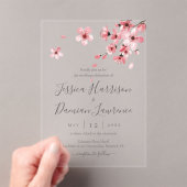 Waterverf Floral Pink Cherry Blossom Wedding Acryl Uitnodigingen (Insitu (Draagbaar))