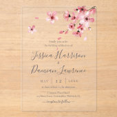 Waterverf Floral Pink Cherry Blossom Wedding Acryl Uitnodigingen (Voorkant)