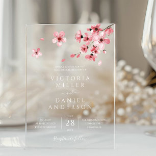 Waterverf Floral Pink Cherry Blossom Wedding Acryl Uitnodigingen