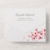 Waterverf Floral Pink Cherry Blossom Wedding All In One Uitnodiging (Achterkant)