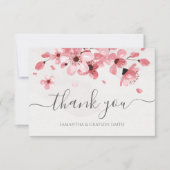 Waterverf Floral Pink Cherry Blossom Wedding Bedankkaart (Voorkant)