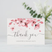 Waterverf Floral Pink Cherry Blossom Wedding Bedankkaart (Staand voorkant)
