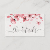 Waterverf Floral Pink Cherry Blossom Wedding Informatiekaartje (Voorkant)