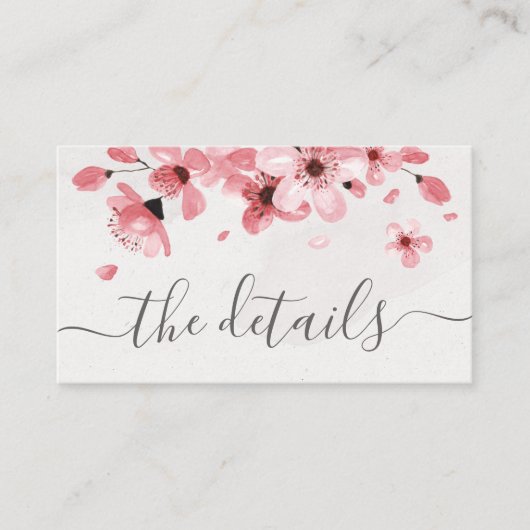 Waterverf Floral Pink Cherry Blossom Wedding Informatiekaartje (Voorkant)