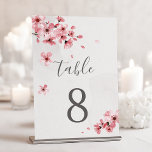 Waterverf Floral Pink Cherry Blossom Wedding Kaart<br><div class="desc">Moderne elegant floral bruiloft tabelnummers met een stomproze waterverf kersbloesems en moderne kalligrafie op een handgemaakte papieren textuur.</div>