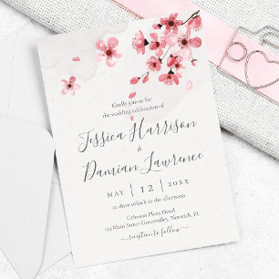 Waterverf Floral Pink Cherry Blossom Wedding Kaart