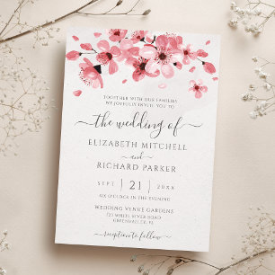 Waterverf Floral Pink Cherry Blossom Wedding Kaart