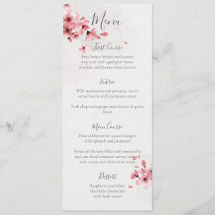 Waterverf Floral Pink Cherry Blossom Wedding Menu