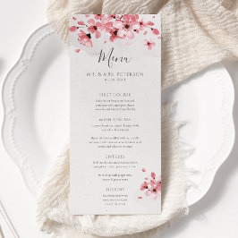 Waterverf Floral Pink Cherry Blossom Wedding Menu