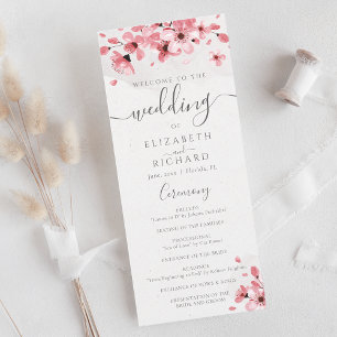Waterverf Floral Pink Cherry Blossom Wedding Programmakaart