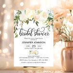 Waterverf Floral Pink Cream Ivory Vrijgezellenfees Kaart<br><div class="desc">Eenvoudig elegant bloemetvormig bouquetontwerp in waterverf (waterverf) groen groen,  wazige roze,  beige,  champagne,  vanille,  perzik,  witte rozen/pony op witte achtergrond en zwarte letters. Fantastische huwelijksbruidsdouche-uitnodigingen voor dat lente- of zomerthema. Perfecte buitenkaarten. Achterzijde kaart heeft toekomstige mrs.name.</div>