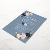 Waterverf Floral Pink Dusty Blue Gold Folie Uitnodiging (Gedraaid)