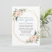 Waterverf Floral Pink Dusty Blue Wedding Geo Kaart (Staand voorkant)