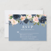 Waterverf Floral Pink Dusty Blue Wedding RSVP Kaartje (Voorkant)