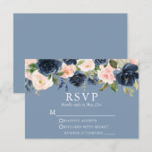 Waterverf Floral Pink Dusty Blue Wedding RSVP Kaartje (Voorkant / Achterkant)