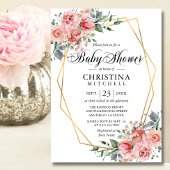 Waterverf Floral Pink Dusty Roos Baby shower Kaart