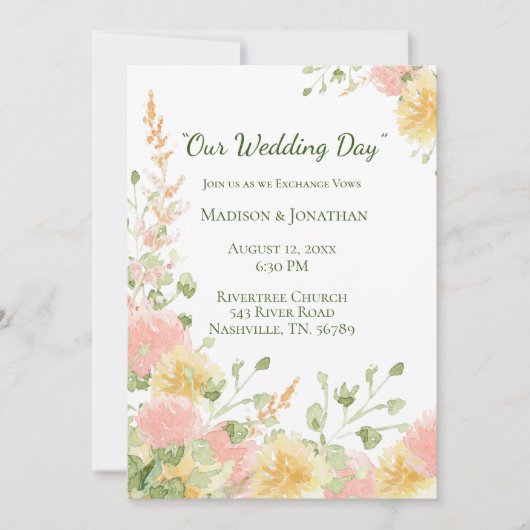 Waterverf Floral Pink Elegant Chic Green Script Kaart (Voorkant)