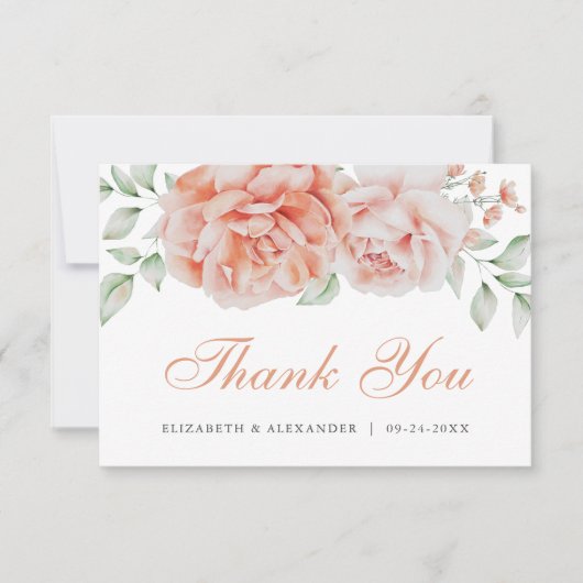 Waterverf Floral Pink Elegant Wedding Dank je Bedankkaart (Voorkant)