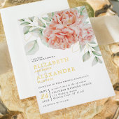 Waterverf Floral Pink Elegant Wedding Gold Folie Uitnodiging