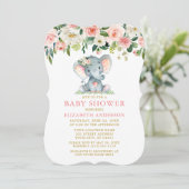 Waterverf Floral Pink Elephant Baby shower Gold Kaart (Staand voorkant)