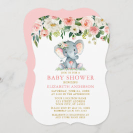 Waterverf Floral Pink Elephant Baby shower Gold Kaart