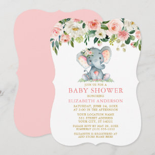 Waterverf Floral Pink Elephant Baby shower Gold Kaart