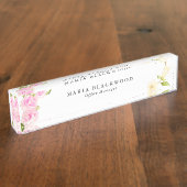 Waterverf Floral Pink en Cream Naambordje (Zijkant)