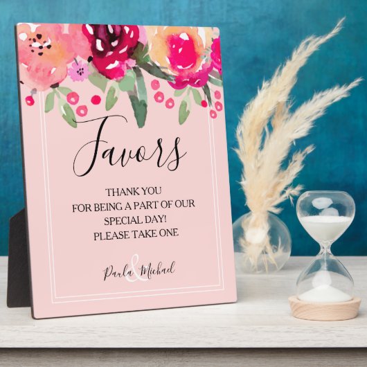 Waterverf Floral Pink Favors Sign Plaque Fotoplaat (Zijkant)