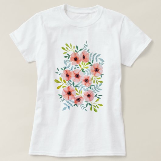 Waterverf Floral Pink Flowers Illustratie T-shirt (Design voorkant)