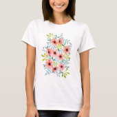 Waterverf Floral Pink Flowers Illustratie T-shirt (Voorkant)