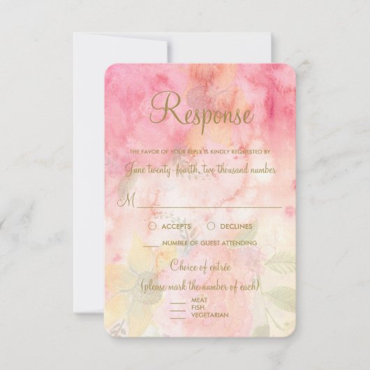 Waterverf Floral Pink Formal Wedding RSVP Antwoord (Voorkant)