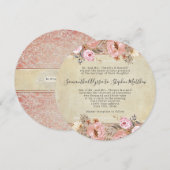 Waterverf Floral Pink  Franse Regency Lace Kaart (Voorkant / Achterkant)