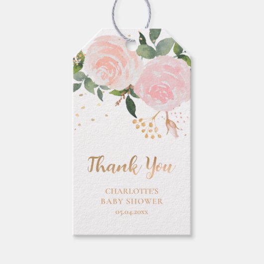 Waterverf Floral Pink Gold Baby shower Gift Labels Cadeaulabel (Voorkant)