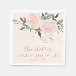 Waterverf Floral Pink Gold Baby shower Napkins Servet