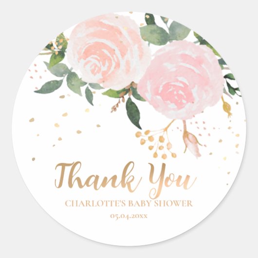 Waterverf Floral Pink Gold Baby shower Sticker (Voorkant)