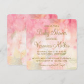 Waterverf Floral Pink Gold Baby shower Uitnodiging (Voorkant / Achterkant)