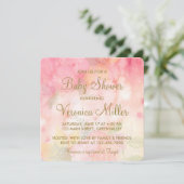Waterverf Floral Pink Gold Baby shower Uitnodiging (Staand voorkant)