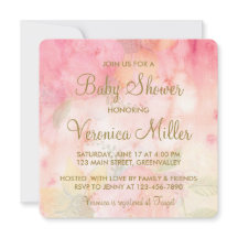 Waterverf Floral Pink Gold Baby shower Uitnodiging