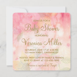 Waterverf Floral Pink Gold Baby shower Uitnodiging
