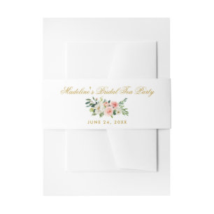 Waterverf Floral Pink Gold Bridal Tea Party Uitnodigingen Wikkel