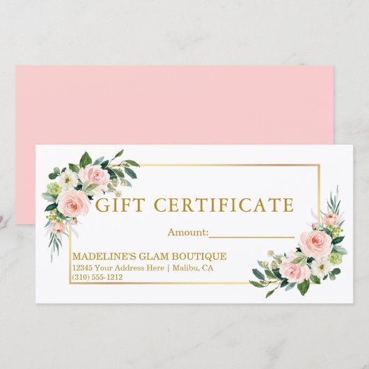 Waterverf Floral Pink Gold Cadeaubon (Voorkant / Achterkant)