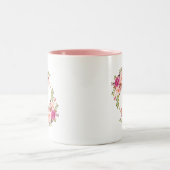 Waterverf Floral Pink Gold Circle Monogram Tweekleurige Koffiemok (Center)