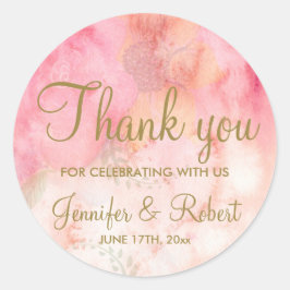 Waterverf Floral Pink Gold Hartelijk dank Ronde Sticker