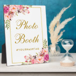 Waterverf Floral Pink Gold Wedding Foto Booth Fotoplaat<br><div class="desc">Waterverf Floral Pink Blush Gold Weddenschap Foto Tabelplaque</div>