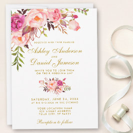 Waterverf Floral Pink Gold Wedding Kaart
