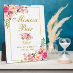 Waterverf Floral Pink Gold Wedding Mimosa Bar Fotoplaat<br><div class="desc">Waterverf Floral Pink Blush Gold Wedding Mimosa Bar Table Plaque</div>