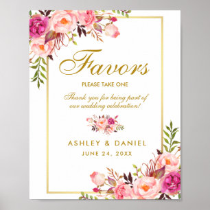 Waterverf Floral Pink Gold Wedding Poster