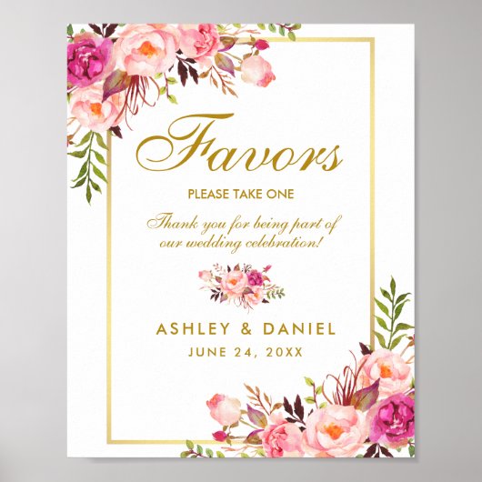 Waterverf Floral Pink Gold Wedding Poster (Voorkant)