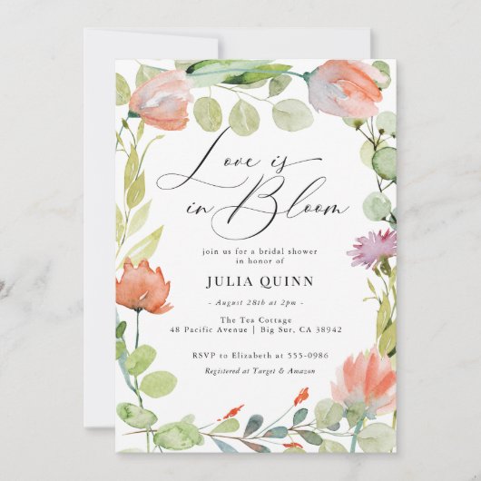 Waterverf Floral Pink Green Vrijgezellenfeest Kaart (Voorkant)