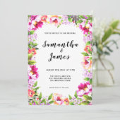 Waterverf Floral Pink Greenery Wedding Kaart (Staand voorkant)